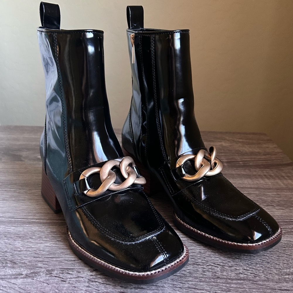 Steve Madden Loreen Black Patent Faux Leather Boots,  Size 7 - Picture 2 of 8